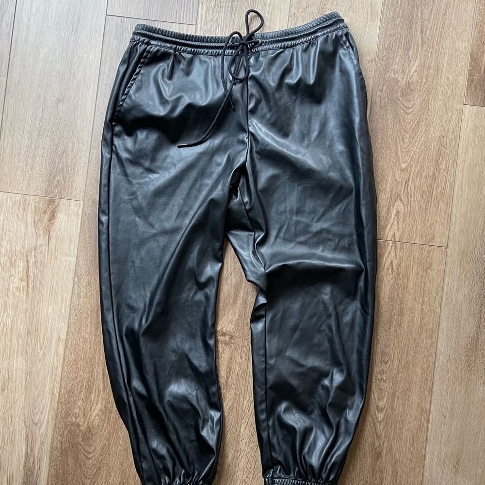 Black Leather Joggers